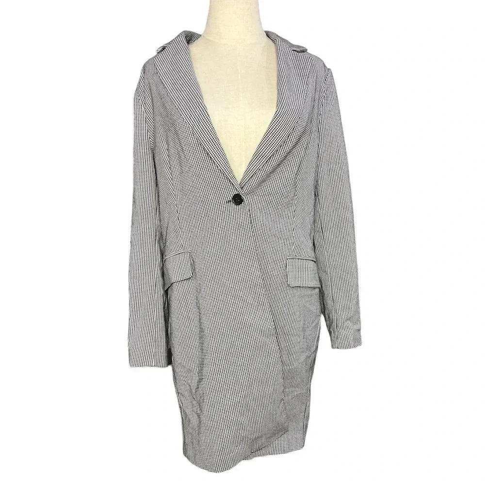 Adrianna Papell Womens Jacquard Long Topper Jacket Houndstooth Size M